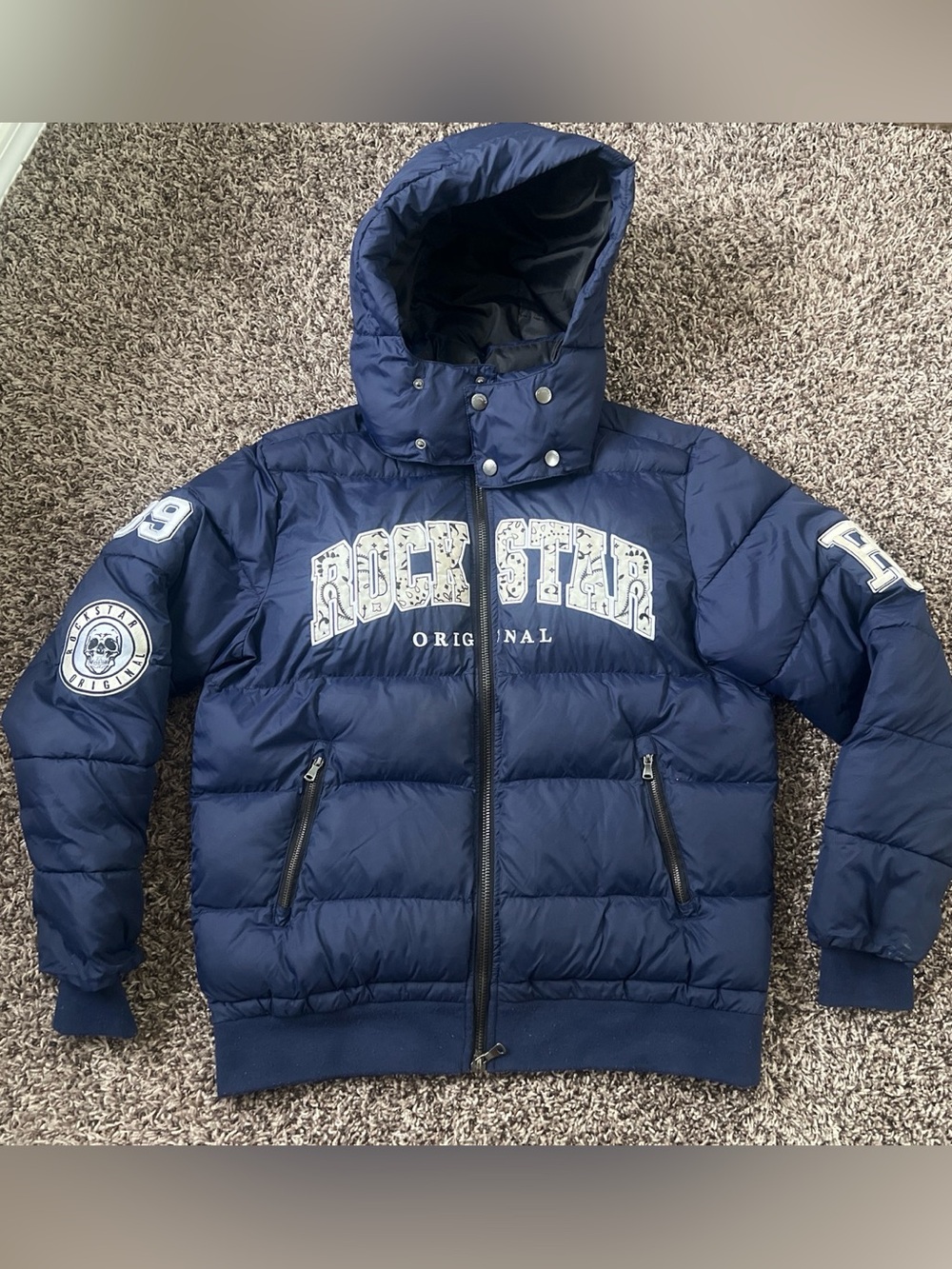 Rockstar Original Men's Navy Puffer Jacket with Hood